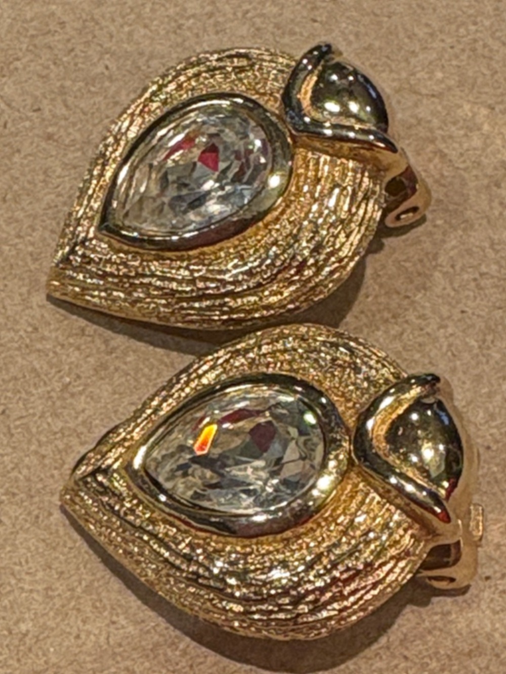 Dior Vintage 80’s Dior Gold-tone Teardrop Crystal Clip Earrings - Picture 2 of 8